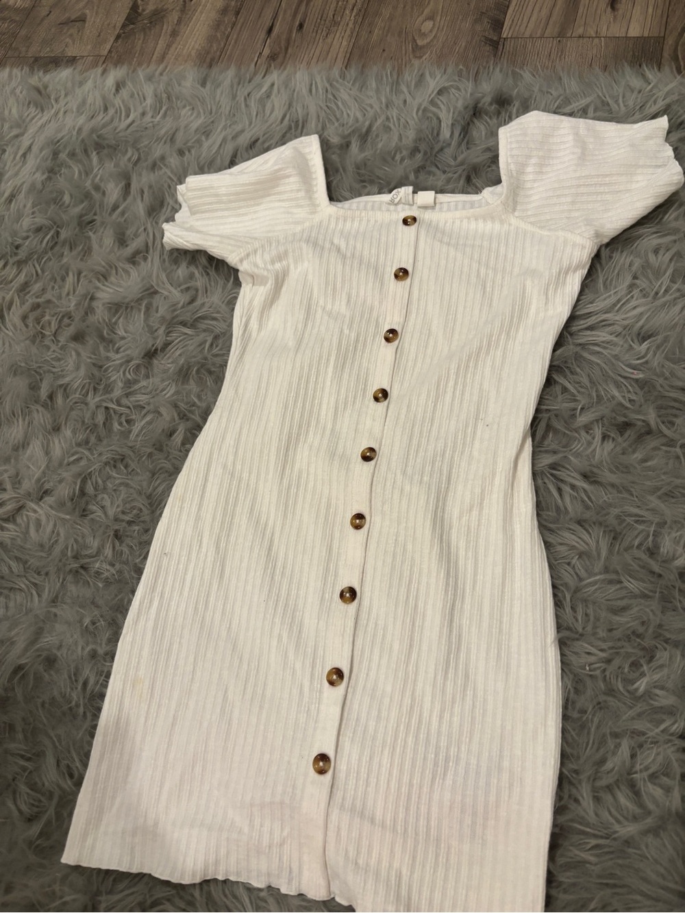 Roxy White Ribbed Button-Front Midi Dress